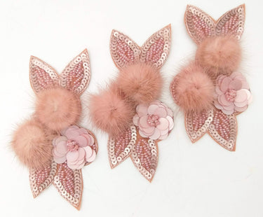 Pink Hand Embroidered Floral Applique, Beaded and Sequins Applique